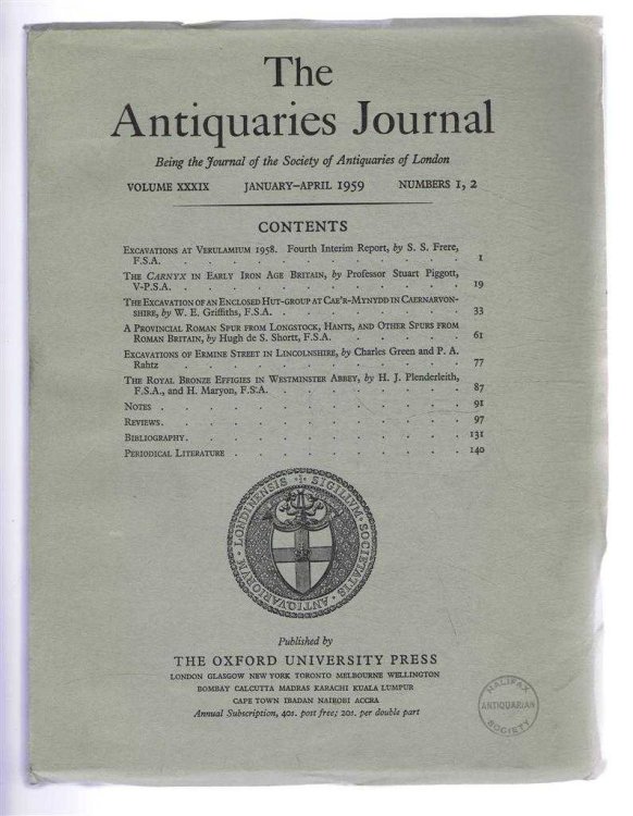 Image for The Antiquaries Journal, Being the Journal of the Society of Antiquaries of London, Vol XXXIX, Nos. 1, 2, January - April 1959 The Antiquaries Journal, Being the Journal of the Society of Antiquaries of London, Vol XXXIX, Nos. 1, 2, January - April 1959