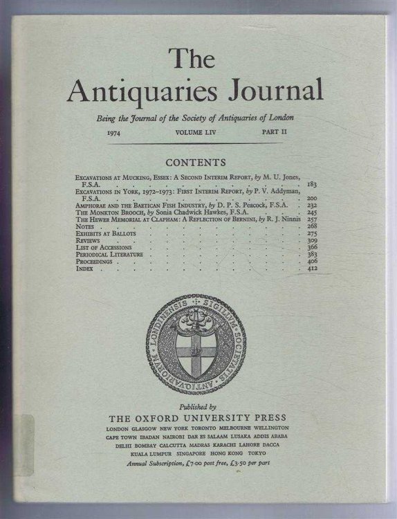 The Antiquaries Journal, Being the Journal of the Society of Antiquaries of London, Vol LIV, Part I, 1974