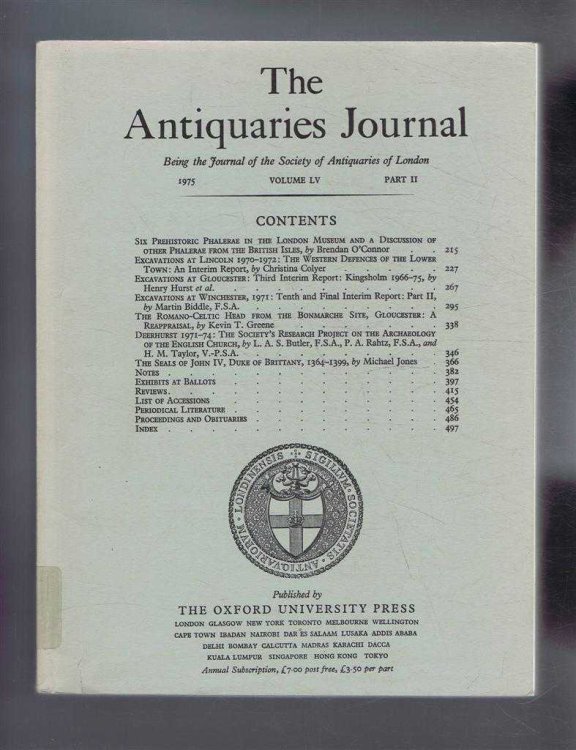 The Antiquaries Journal, Being the Journal of the Society of Antiquaries of London, Vol LV, Part II, 1975