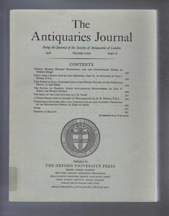 The Antiquaries Journal, Being the Journal of the Society of Antiquaries of London, Vol LVIII, Part II, 1978