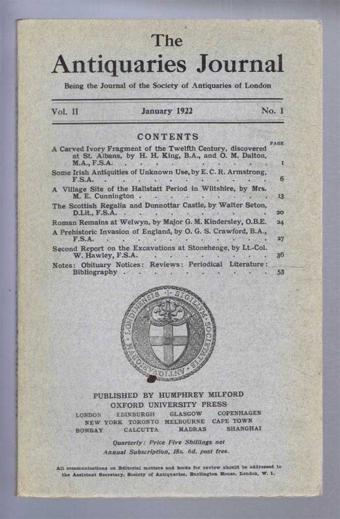 The Antiquaries Journal, Being the Journal of the Society of Antiquaries of London, Vol II, No. 1, January 1922