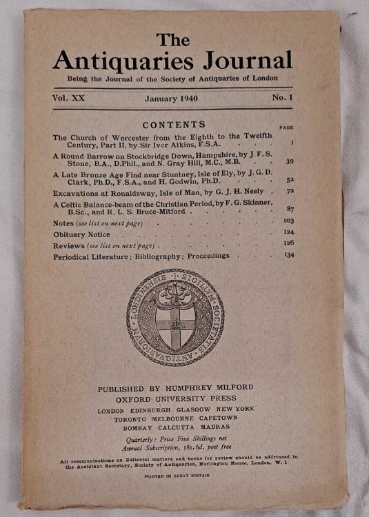 The Antiquaries Journal, Being the Journal of the Society of Antiquaries of London, Vol XX, No. 1, January 1940