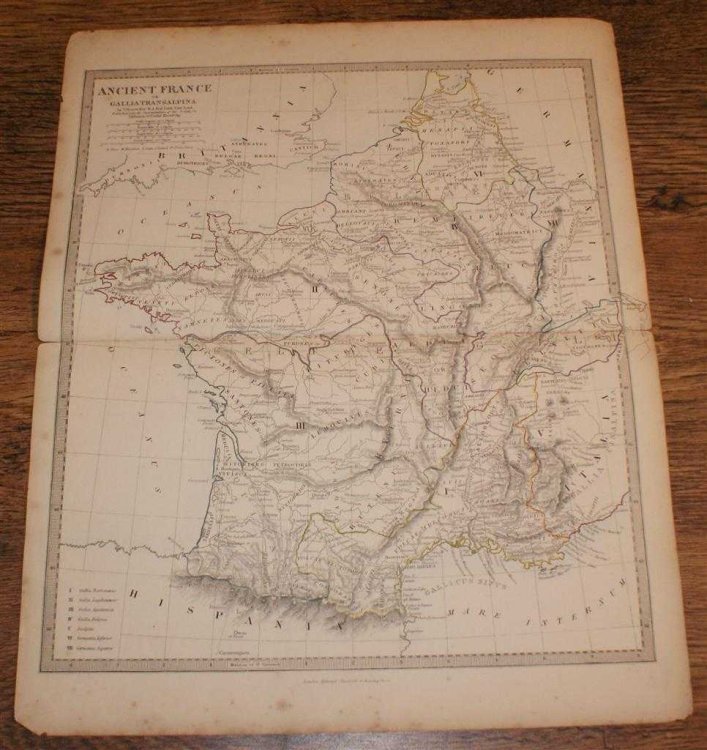 Map of Ancient France or Galliatransalpina - disbound sheet from 1857 