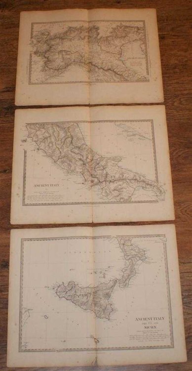 Map of Ancient Italy and Sicily in Three Sheets - disbound map sheets from 1857 