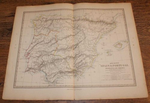Map of Ancient Spain & Portugal (Hispania or Iberia) - disbound sheet from 1857 