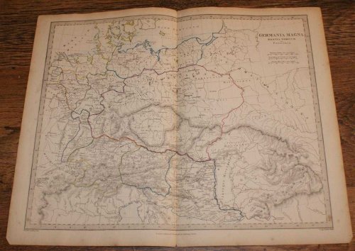 Map of Germania Magna, Rhaetia, Noricum and Pannonia - disbound sheet from 1857 
