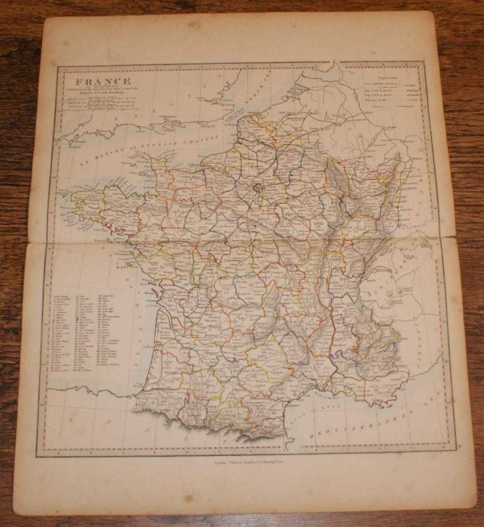Map of France in Departments - disbound sheet from 1857 