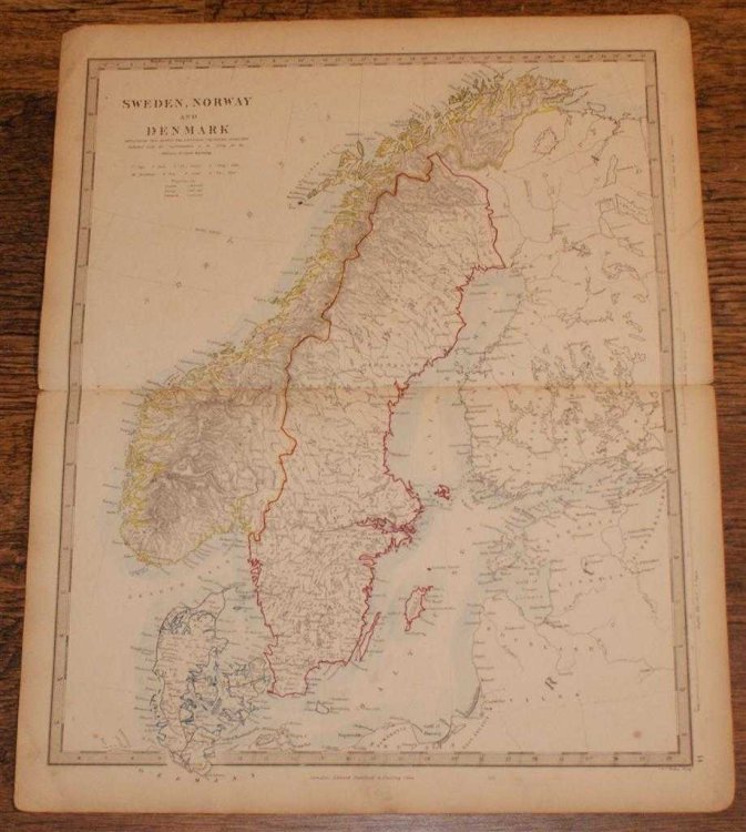 Map of Sweden, Norway and Denmark - disbound sheet from 1857 