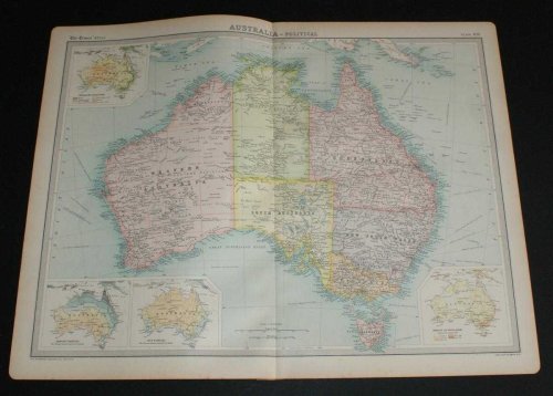 Map of Australia from the 1920 Times Survey Atlas (Plate 104 Australia - Political) Including Rainfall, Population Density and Vegetation Inset Maps