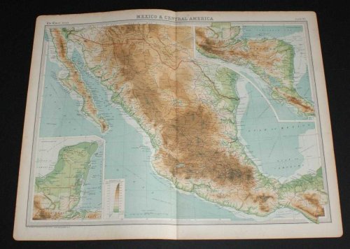 Map of Mexico & Central America including Guatemala, Honduras, El Salvador, Nicaragua, Costa Rica and Yucatan from the 1920 Times Survey Atlas (Plate 95)