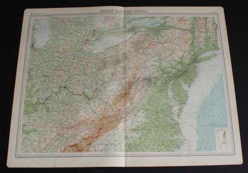 Map of North-Eastern States from the 1920 Times Survey Atlas (Plate 93) including Michigan, New York, Pensylvania, Indiana, Ohio, West Virginia, etc.