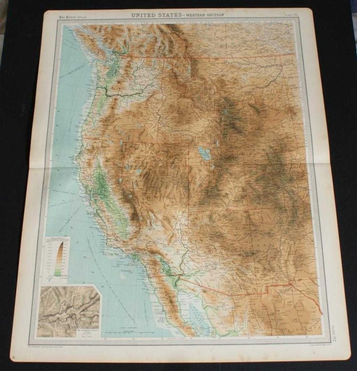 Map of Western Section of United States from the 1920 Times Survey Atlas (Plate 92) including Washington, Oregon, Montana, Idaho, Wyoming, California, Nevada, Utah, Arizona, etc.
