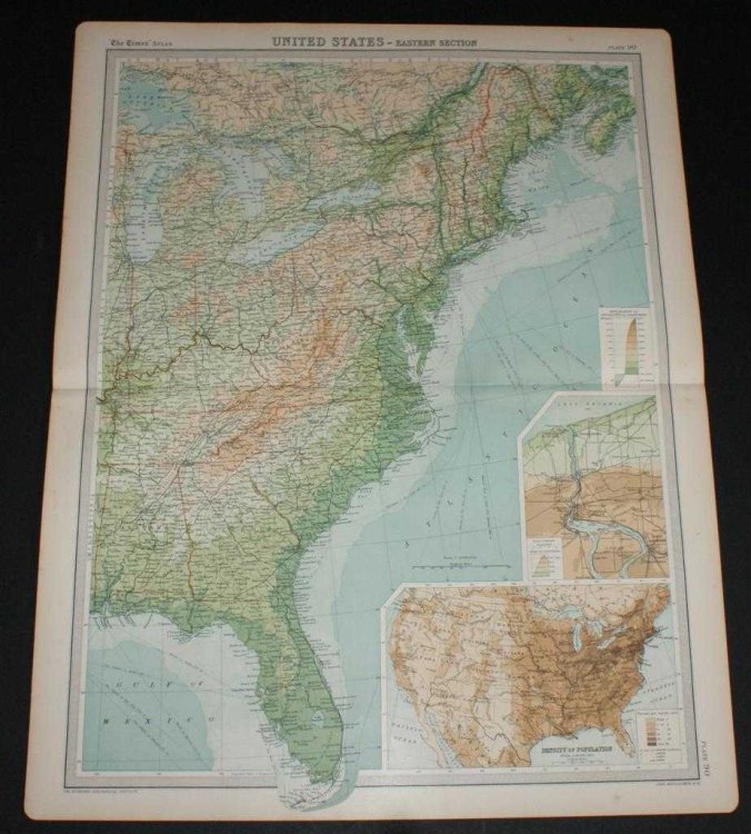 Map of Eastern Section of United States from the 1920 Times Survey Atlas (Plate 90) including Michigan, Indiana, Ohio, Pennsylvania, New York, Maine, Virginia, Kentucky, North Carolina, Alabama, Georgia, Florida, Niagara Falls etc.