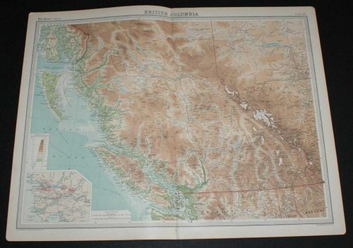Map of British Columbia, Canada from the 1920 Times Survey Atlas (Plate 89) including part of Alberta, Vancouver Island, Queen Charlotte Islands and Prince of Wales Island etc.