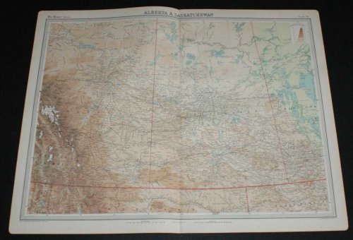 Map of Alberta and Saskatchewan, Canada from the 1920 Times Survey Atlas (Plate 88) including part of Manitoba