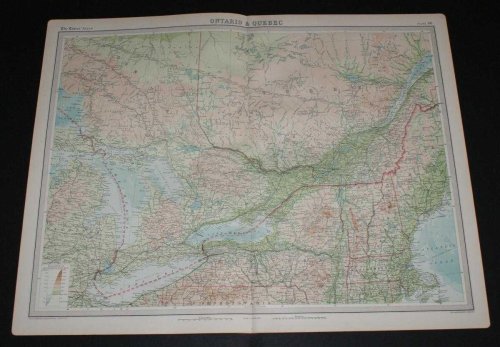 Map of Ontario and Quebec, Canada from the 1920 Times Survey Atlas (Plate 86) including Lake Huron, Niagara Falls, Quebec, Montreal, Ottawa, Toronto, Boston and Detroit