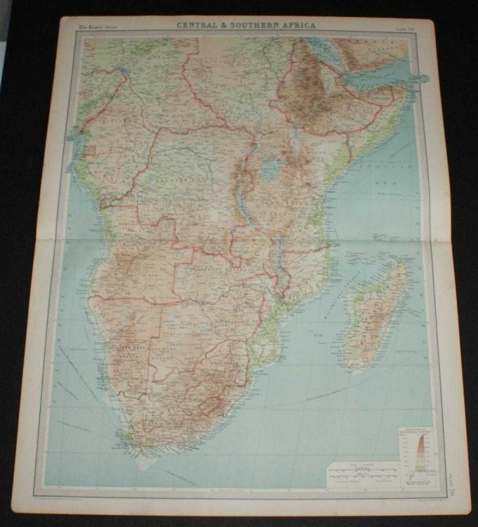 Map of Central & Southern Africa from the 1920 Times Survey Atlas (Plate 70) including Cameroons, Gambon, French Equatorial Africa, Abyssinia, Belgian Congo, Tanganyika Territory, Angola, Rhodesias, Transvaal, Madagascar, etc.
