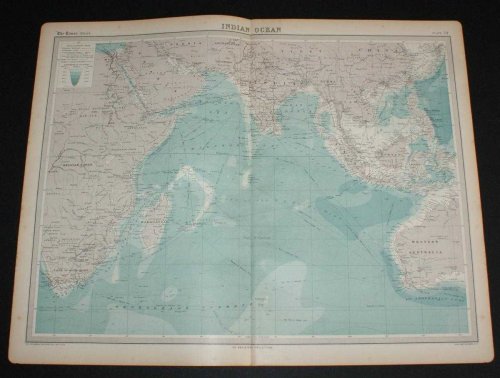 Map of the Indian Ocean from the 1920 Times Survey Atlas (Plate 54) including currents and shipping routes
