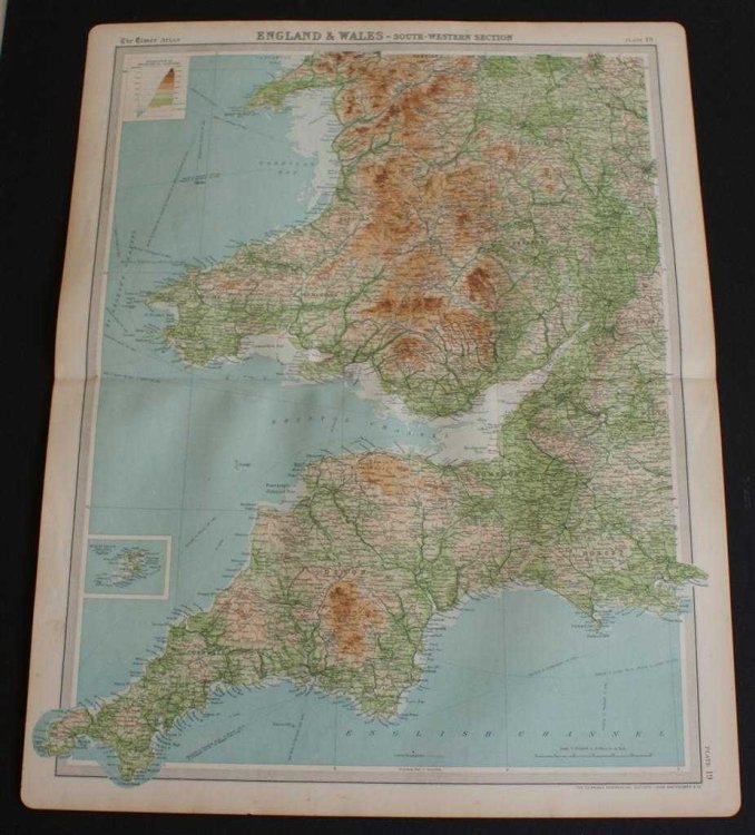 Map of South West England and South Wales from the 1920 Times Atlas (Plate 19 