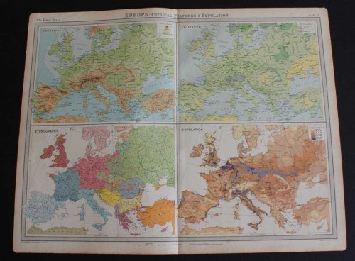 Maps of Europe showing Orography, Vegetation, Ethnography and Population from the 1920 Times Atlas (Plate 11 