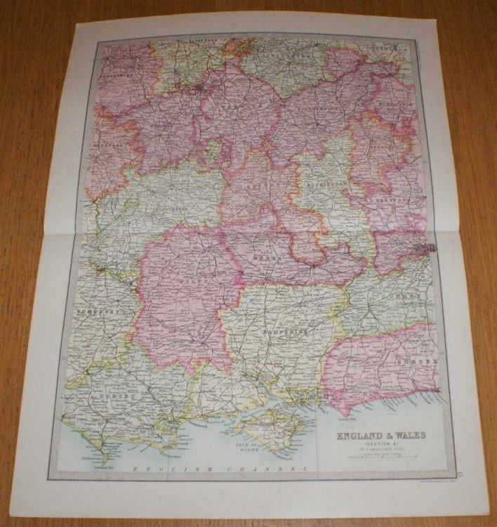 Map of England & Wales (Section 4) covering Worcester, Warwick, Northampton, Gloucester, Oxford, Buckingham, Hampshire, Isle of Wight, etc. - Sheet 15 Disbound from the 1890 'The Library Reference Atlas of the World'