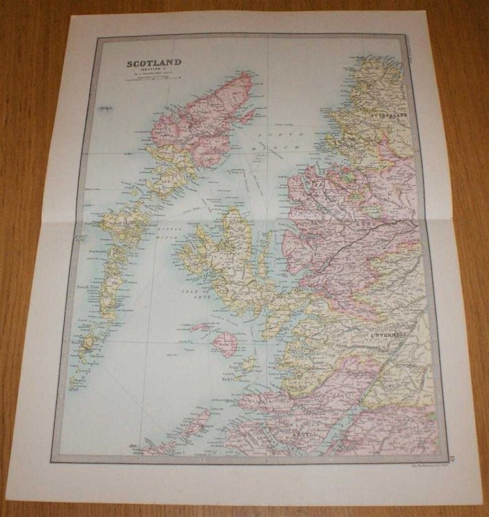 Map of Scotland (Section 1) covering the Western Isles or Outer Hebrides, Skye, Rum and parts of North West Scotland - Sheet 19 Disbound from the 1890 'The Library Reference Atlas of the World'