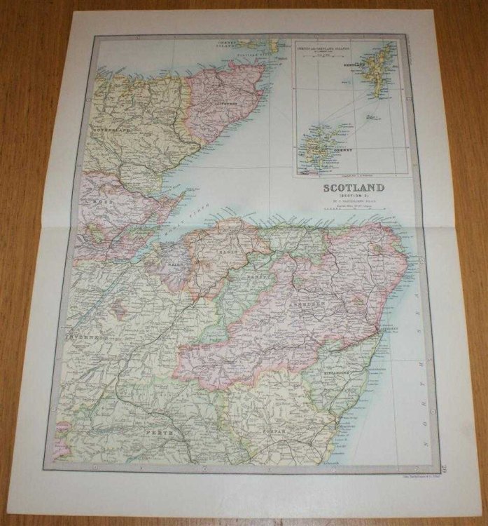 Map of Scotland (Section 2) covering North East Scotland including Thurso, Orkney, Shetland, Inverness, Aberdeen and Montrose - Sheet 20 Disbound from the 1890 'The Library Reference Atlas of the World'