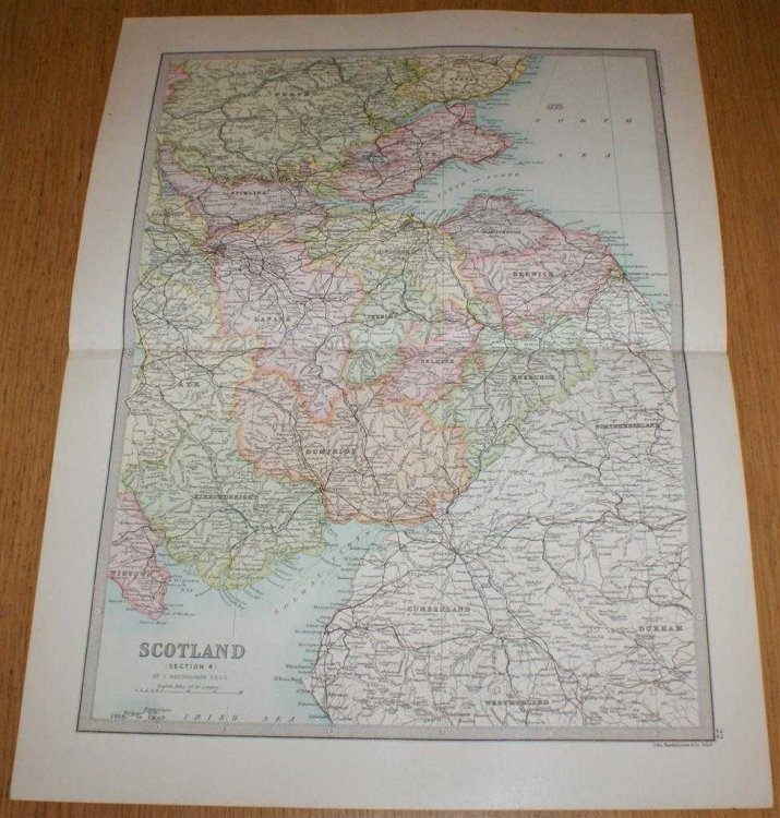 Map of Scotland (Section 4) covering Southern Scotland and Scottish/English Border - Sheet 22 Disbound from the 1890 'The Library Reference Atlas of the World'