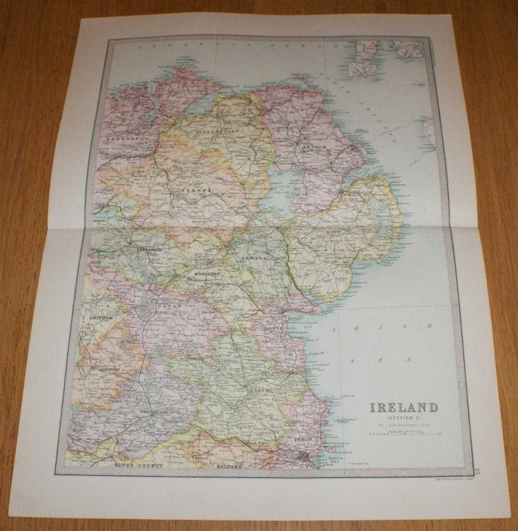 Map of Ireland (Section 2) covering the North Eastern portion of the island of Ireland including most of Northern Ireland - Sheet 25 Disbound from the 1890 'The Library Reference Atlas of the World'