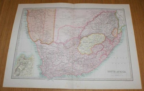 Map of South Africa - Sheet 56 Disbound from the 1890 'The Library Reference Atlas of the World' including Great Mamaqua Land, Bechuanaland, Koranna Land, South African Republic, Orange Free State, Cape Colony, etc.