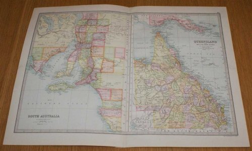 Map of Queensland and British New Guinea, and South Australia (eastern half only) - Sheet 83 Disbound from the 1890 'The Library Reference Atlas of the World'