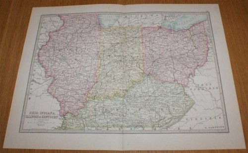 Map of Ohio, Indiana, Illinois and Kentucky - Sheet 68 (part of USA) Disbound from the 1890 'The Library Reference Atlas of the World'