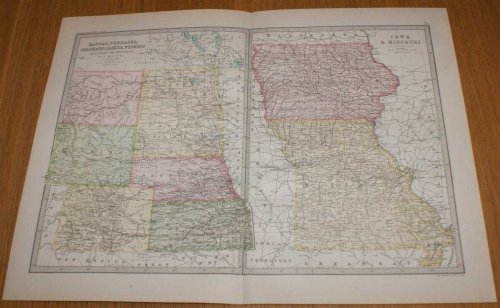 Map of Kansas, Nebraska, Colorado, Dakota, Wyoming, Iowa and Missouri - Sheet 73 (part of USA) Disbound from the 1890 'The Library Reference Atlas of the World'