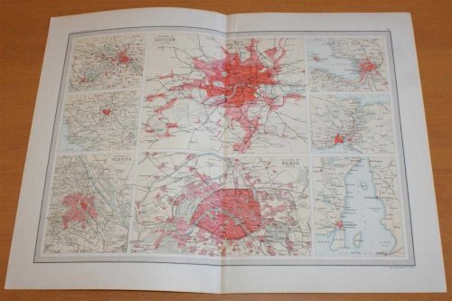 Plans of European Towns; London, Paris, Vienna, St. Petersburg, Berlin, Rome etc. (including railway lines) - Sheet 31 disbound from the 1890 'The Library Reference Atlas of the World'