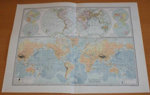 Map of The World showing the Limits of the Oceans and their Drainage Area - Sheet 2 disbound from the 1890 'The Library Reference Atlas of the World'
