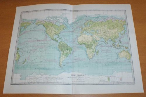 Map of The World showing Characteristic Land Surface Features and Ocean Currents - Sheet 3, disbound from the 1890 'The Library Reference Atlas of the World'