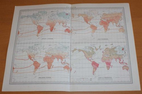 Map of The World; Temperature and Climate - Sheet 5 disbound from the 1890 'The Library Reference Atlas of the World'