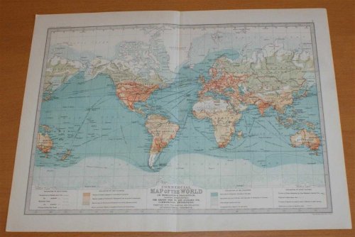 Commercial Map of The World - Sheet 7 disbound from the 1890 'The Library Reference Atlas of the World' with principal rail, steam and sailing routes