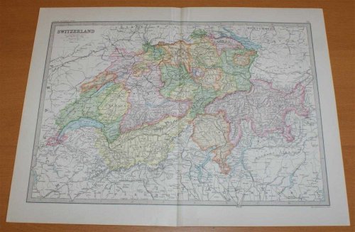 Map of Switzerland - Sheet 33 disbound from the 1890 'The Library Reference Atlas of the World'