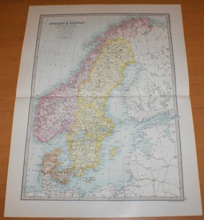 Map of Sweden, Norway, Denmark and the Baltic - Sheet 39 disbound from the 1890 'The Library Reference Atlas of the World'
