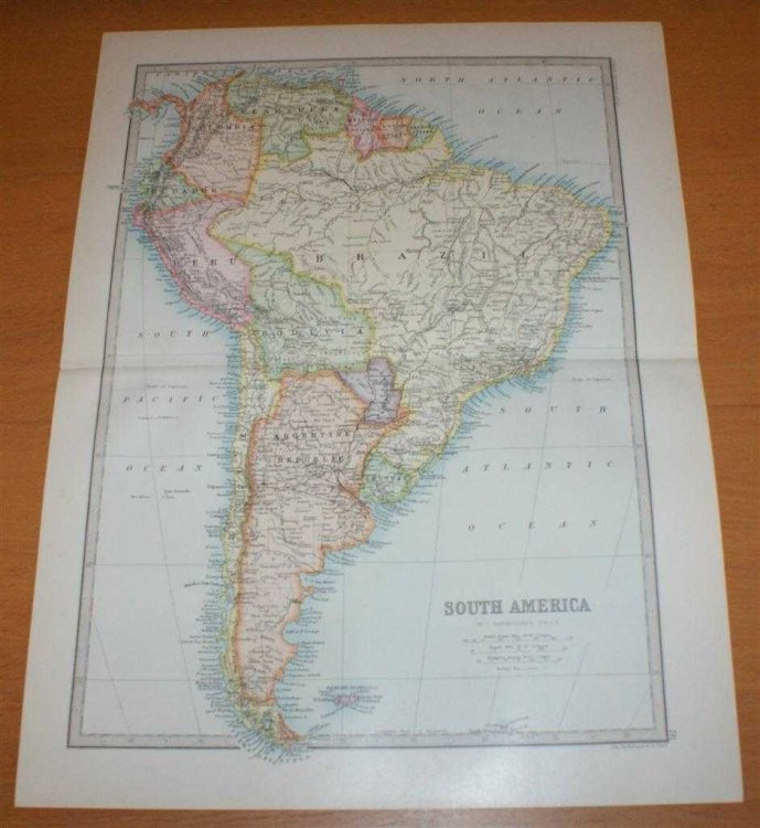 Map of South America - Sheet 76 disbound from the 1890 'The Library Reference Atlas of the World' including the Falkland Islands
