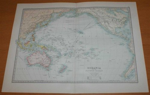 Map of Oceania and the Pacific Ocean - Sheet 80 disbound from the 1890 'The Library Reference Atlas of the World' (including Australia, New Zealand, Hawaii, Philippines, Indonesia, etc.)