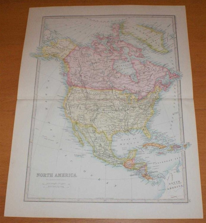 Map of North and Central America - Sheet 58 disbound from the 1890 'The Library Reference Atlas of the World' covering Canada, USA, Mexico, West Indies, Guatemala, Honduras, Nicaragua and Costa Rica