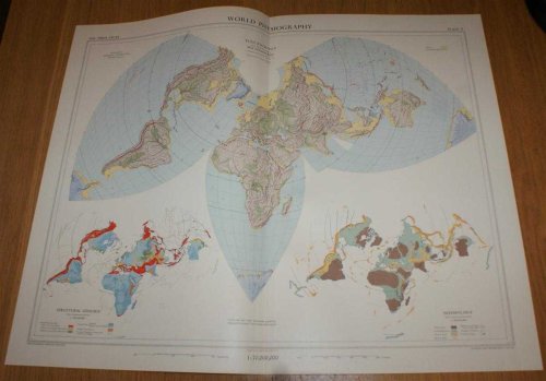 Map showing World Physiography (Bartholomew's 'Regional' Projection); Vulcanolgy, Structural Geology and Seismology - Plate 1 disbound from 1958 Mid-Century Times Atlas of the World