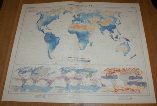 Map showing World Climatology (Winkel's 'Tripel' Projection); Mean Annual Precipitation, Air Movements and Storm Tracks - Plate 3 disbound from 1958 Mid-Century Times Atlas of the World