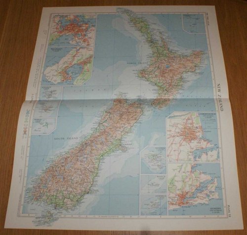Map of New Zealand - Plate 11 disbound from 1958 Mid-Century Times Atlas of the World