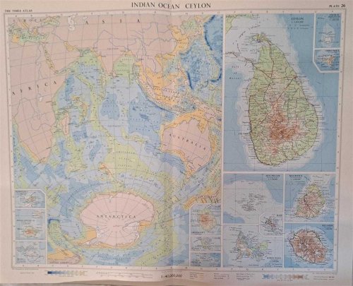 Map of 'Indian Ocean and Ceylon', Plate 26 disbound from 1959 Mid-Century Times Atlas of the World, Volume II Various Scales