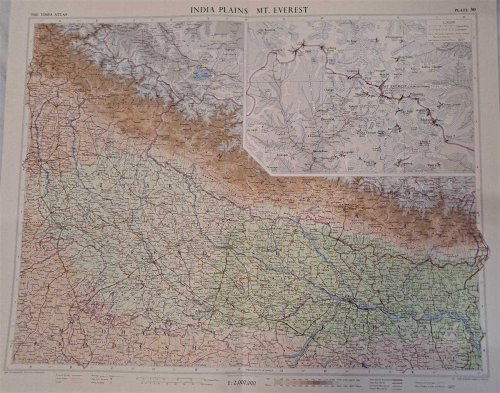 Map of 'India Plains' and 'Mt. Everest', Plate 30 disbound from 1959 Mid-Century Times Atlas of the World, Volume II, (South-West Asia and Russia) includes North-east India, Scale 1:2,000,000 and Mount Everest, Scale 1:250,000