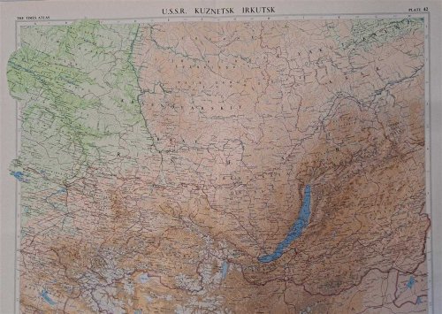 Map of U.S.S.R. Kuznetz, Irkutz, Plate 42 disbound from 1959 Mid-Century Times Atlas of the World, Volume II, (South-West Asia & Russia) Scale 1: 5,000,000. Part of Mongolia, small parts of China, Kazakhstan