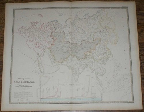 Map of the River Systems of Asia & Europe - Volga, Ganges, Danube, Elbe, Rhine, Rhone & Clyde